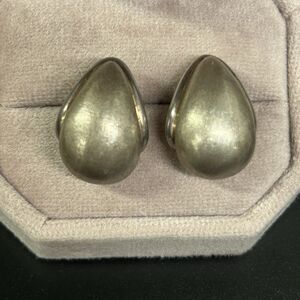 MILOR Brushed 925 STERLING SILVER Pear Shape Puffy Curved EARRINGS 9g